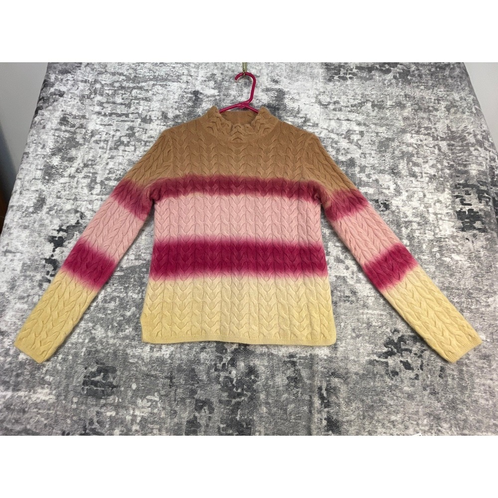 Anthropologie Women's Small Dip Dyed Cashmere Cable Knit Sweater Mock Neck Pink‎